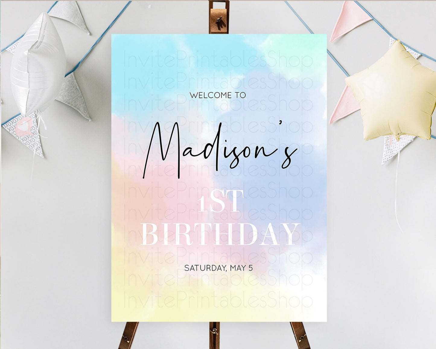 Pastel Welcome Sign Pastel Rainbow Welcome Sign Colorful Rainbow Confetti Watercolor Glitter Pastel First Birthday Welcome Sign D10373