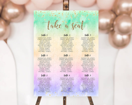 Editable Rainbow Seating Chart Pastel Seating Chart Colorful Pastel Watercol