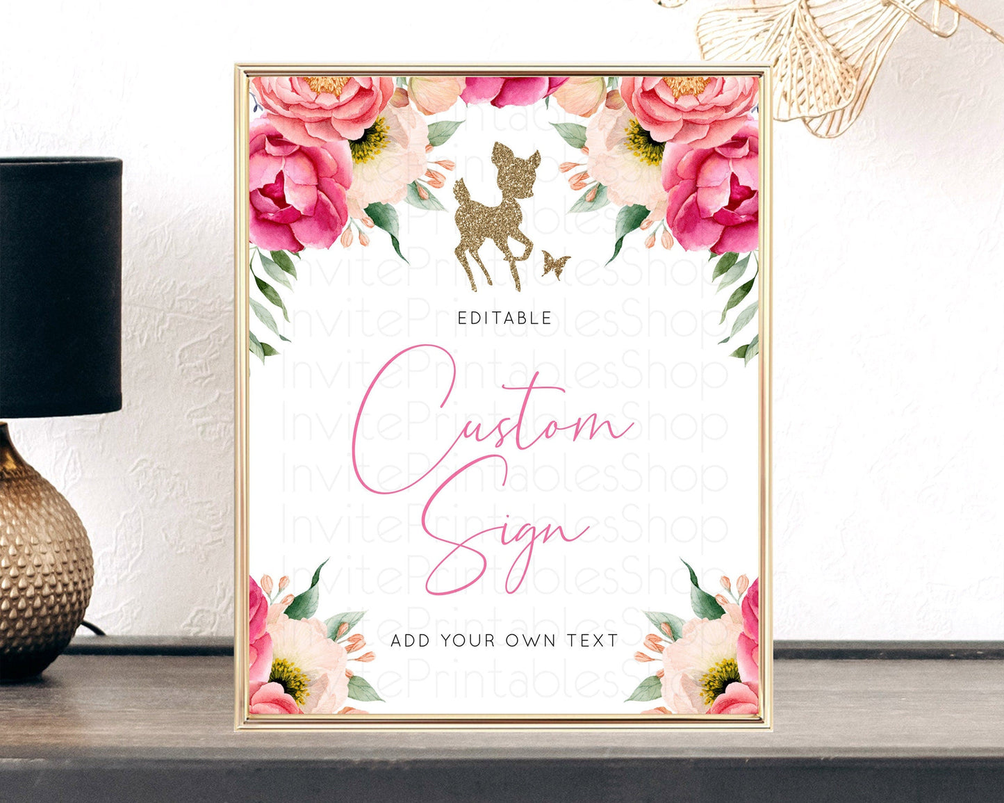 Fawn Deer Sign Pastel Floral Deer Table Sign Decor Enchanted Forest Butterfly Party 1st Birthday Baptism Baby Shower Bridal Shower D10326