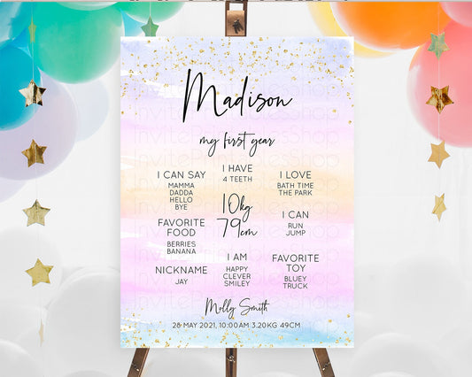Editable Pastel First Birthday Milestone Board Pastel Rainbow Milestone Post