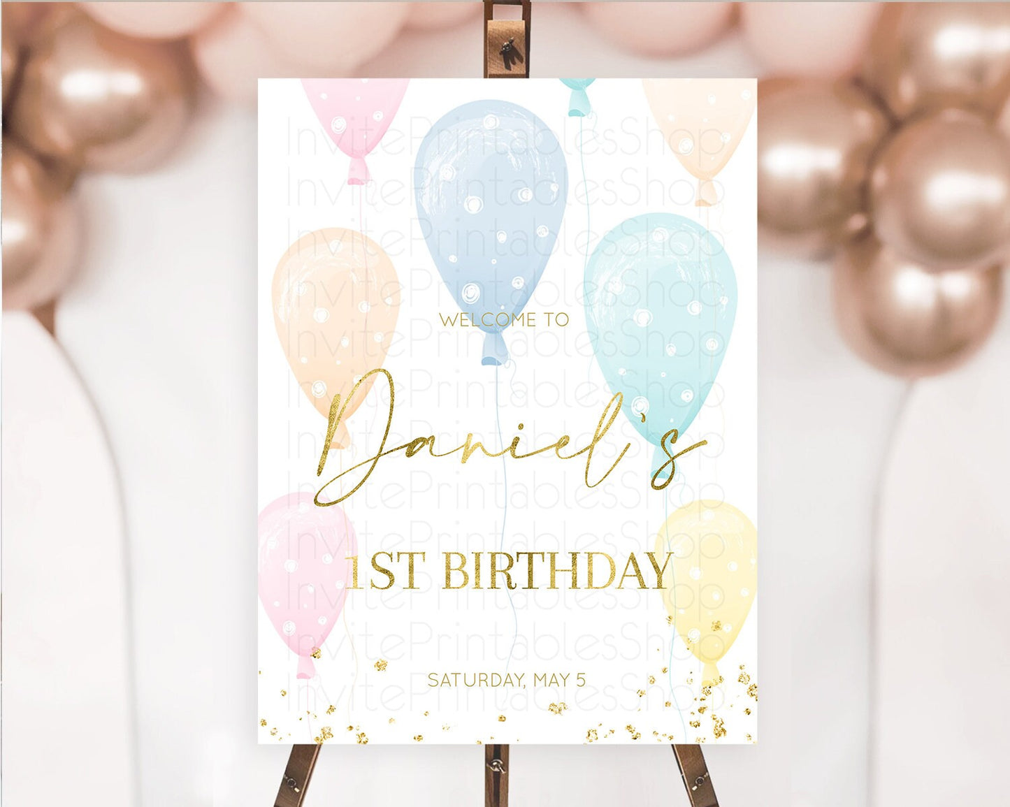 Pastel Balloons Welcome Sign Colorful Balloon Welcome Board Rainbow Balloon Weclome Poster Confetti First Birthday Welcome Sign D10182