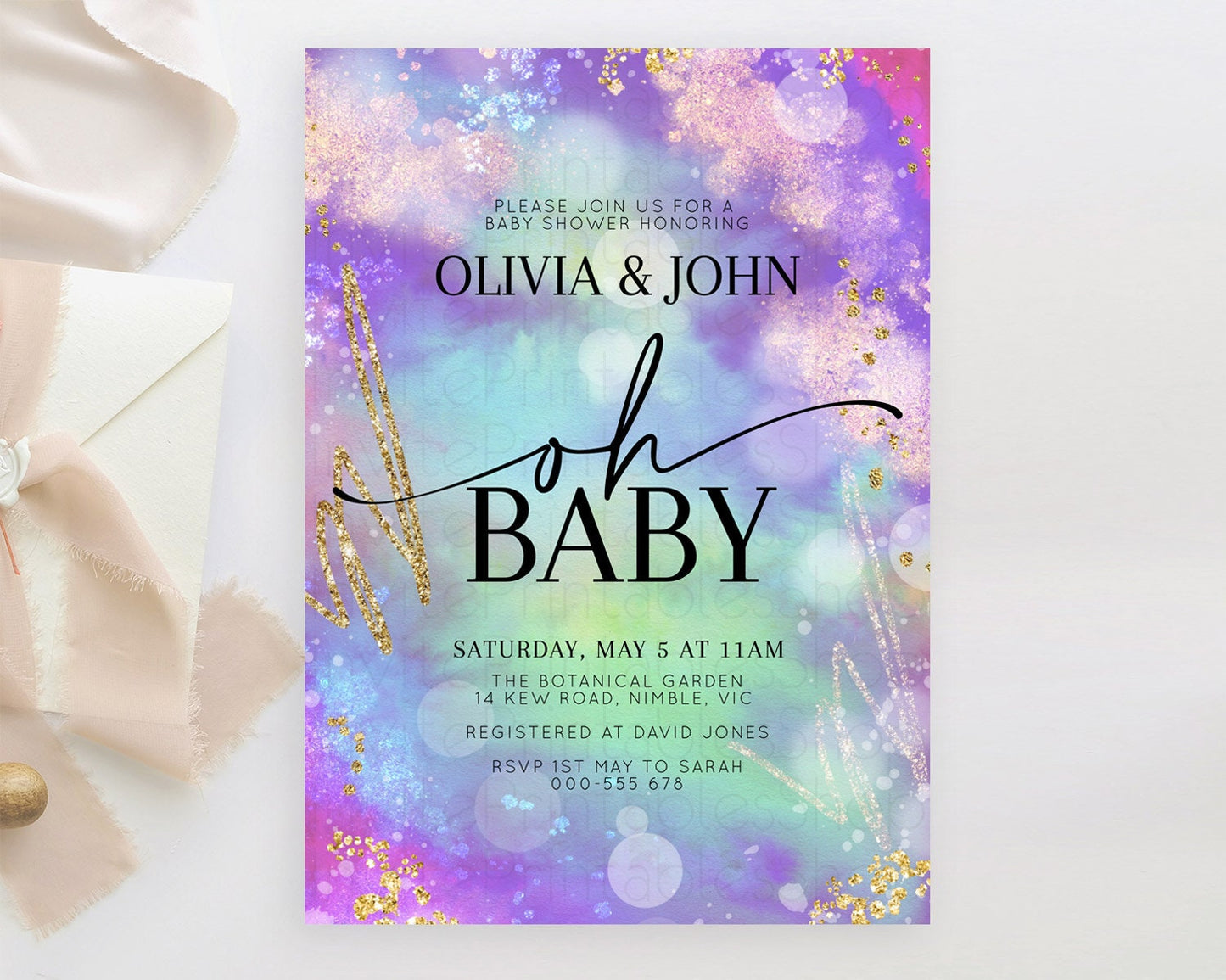 Rainbow Baby Shower Invitation Pastel Rainbow Baby Invitation Pastel Watercolor Invitation Colorful Ombre Sprinkle Shower D10680