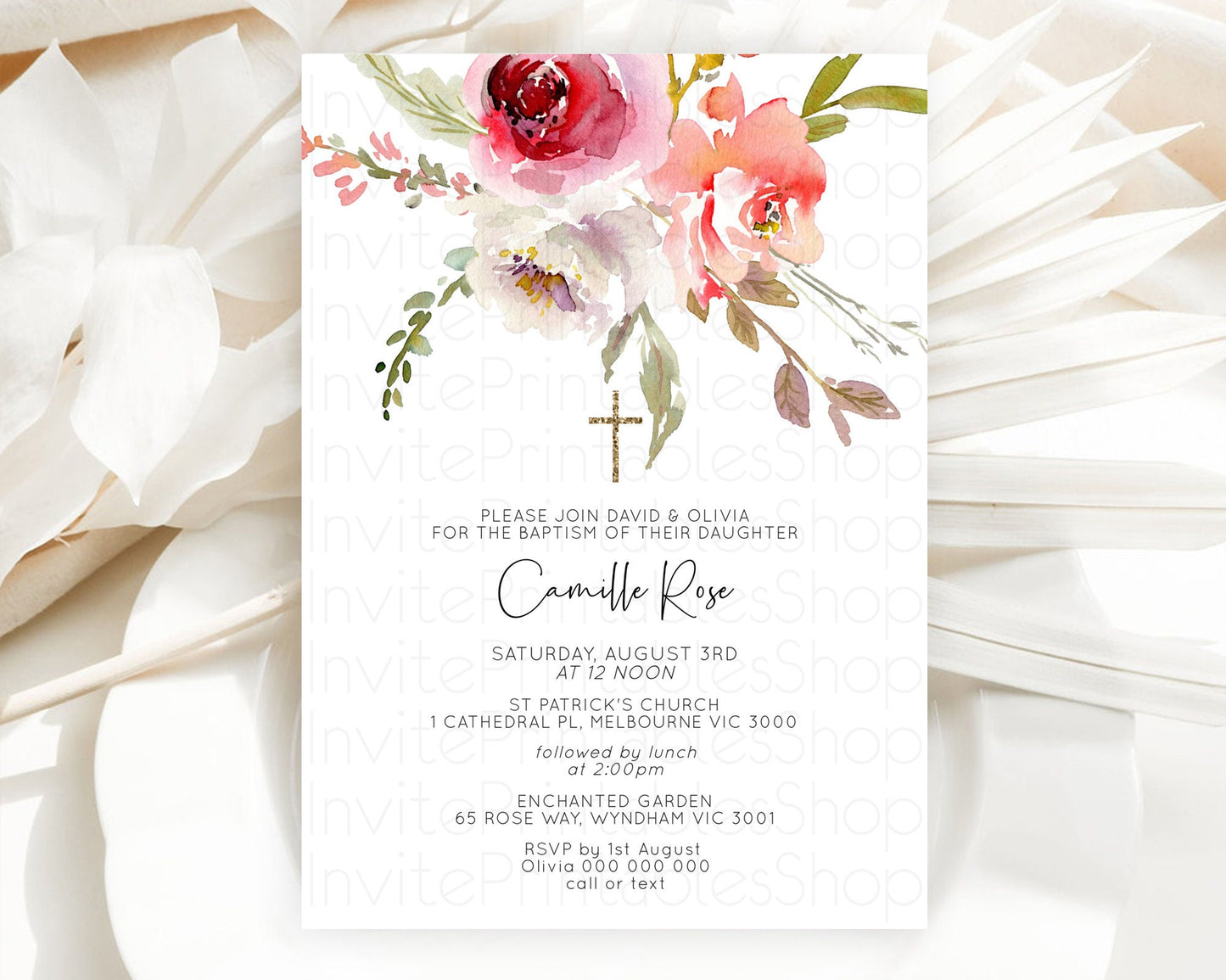 Secret Garden Baptism Invitation Wildflower Baptism Birthday Invite Pastel Flowers Christening Invite Enchanted Garden Boho Floral  D10243