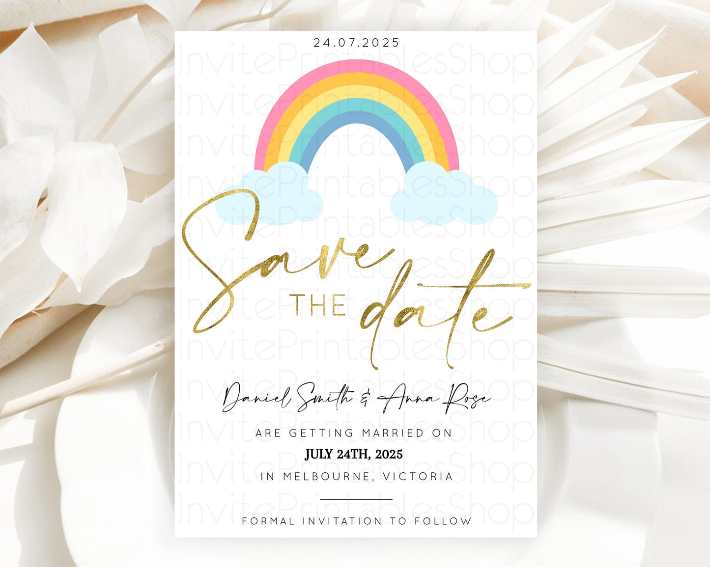 Pastel Rainbow Save The Date Template Boho Colorful Rainbow Party Rainbow Baby Theme For 1st Birthday Baptism Baby Shower Wedding D10123