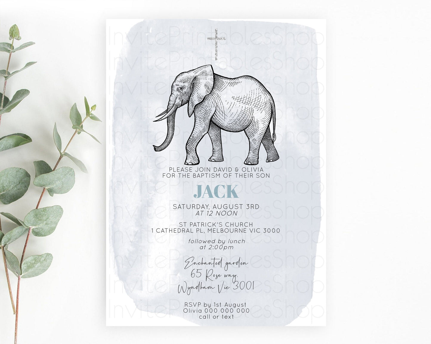 Elephant Baptism Invitation Elephant Baptism 1st Birthday Invitation Safari Christening Invitation TWO Wild ONE Jungle Adventure Zoo D10811