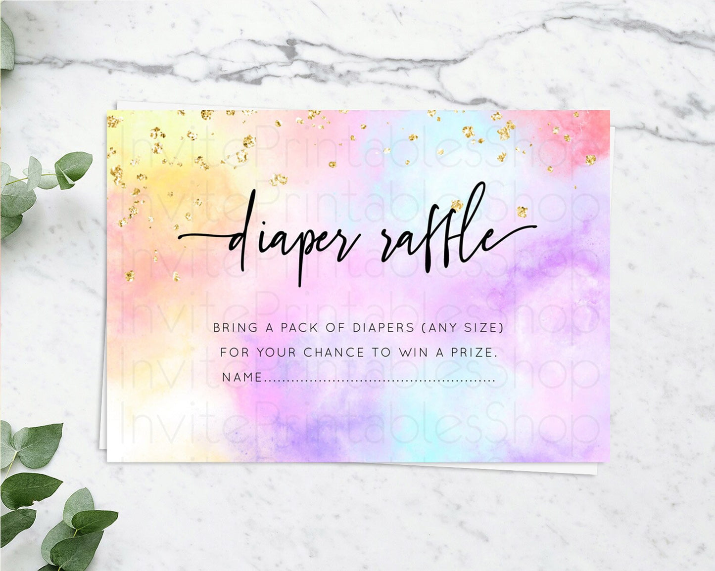 Pastel Diaper Raffle Card Pastel Rainbow Diaper Raffle Insert Colorful Ombre Watercolor Diaper Ticket Confetti Glitter Raffle Game D10437