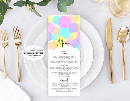 Rainbow Menu Pastel Table Menu Colorful Table Décor Food Sign Plate Menu Wedding Menu Birthday Menu Bridal Shower Menu Baby Shower Menu