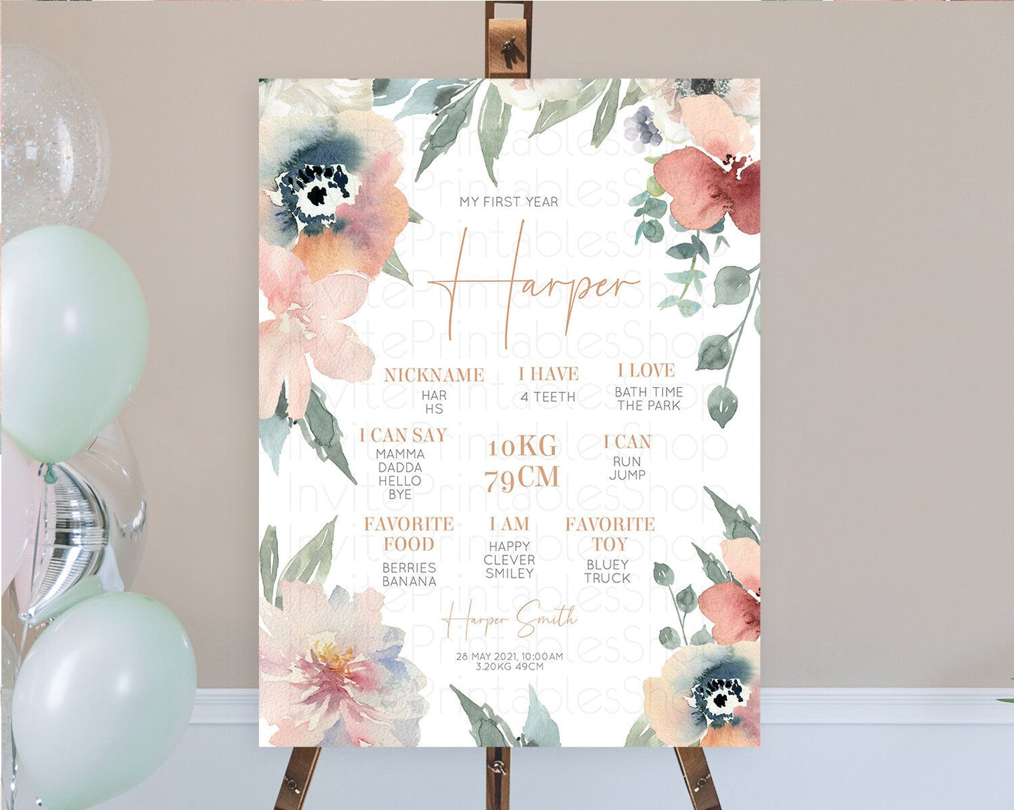 Secret Garden Milestone Board Wildflower First Birthday Milestone Poster Pastel Flowers Milestone Boho Wildflower 1st Birthday Sign D10787