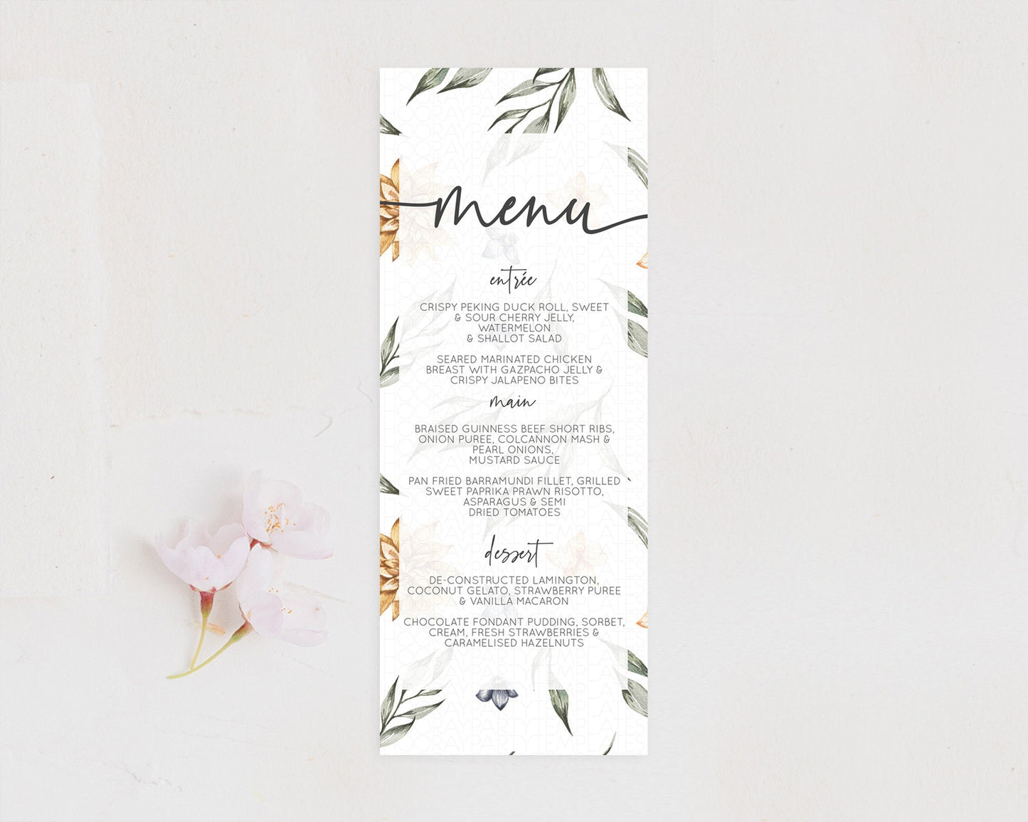 Leafy Menu Green Leaf Menu Template Eucalyptus Fern Leaves Decor Watercolor Boho Garden Leaf Branch Dinner Dessert Party Food Menu D10544