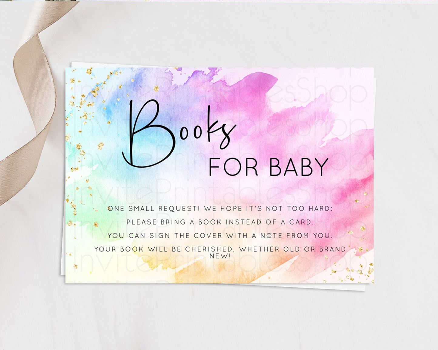 Pastel Books For Baby Card Pastel Rainbow Book Insert Colorful Ombre Watercolor Book Card Confetti Glitter Baby Book Poem Request D10449