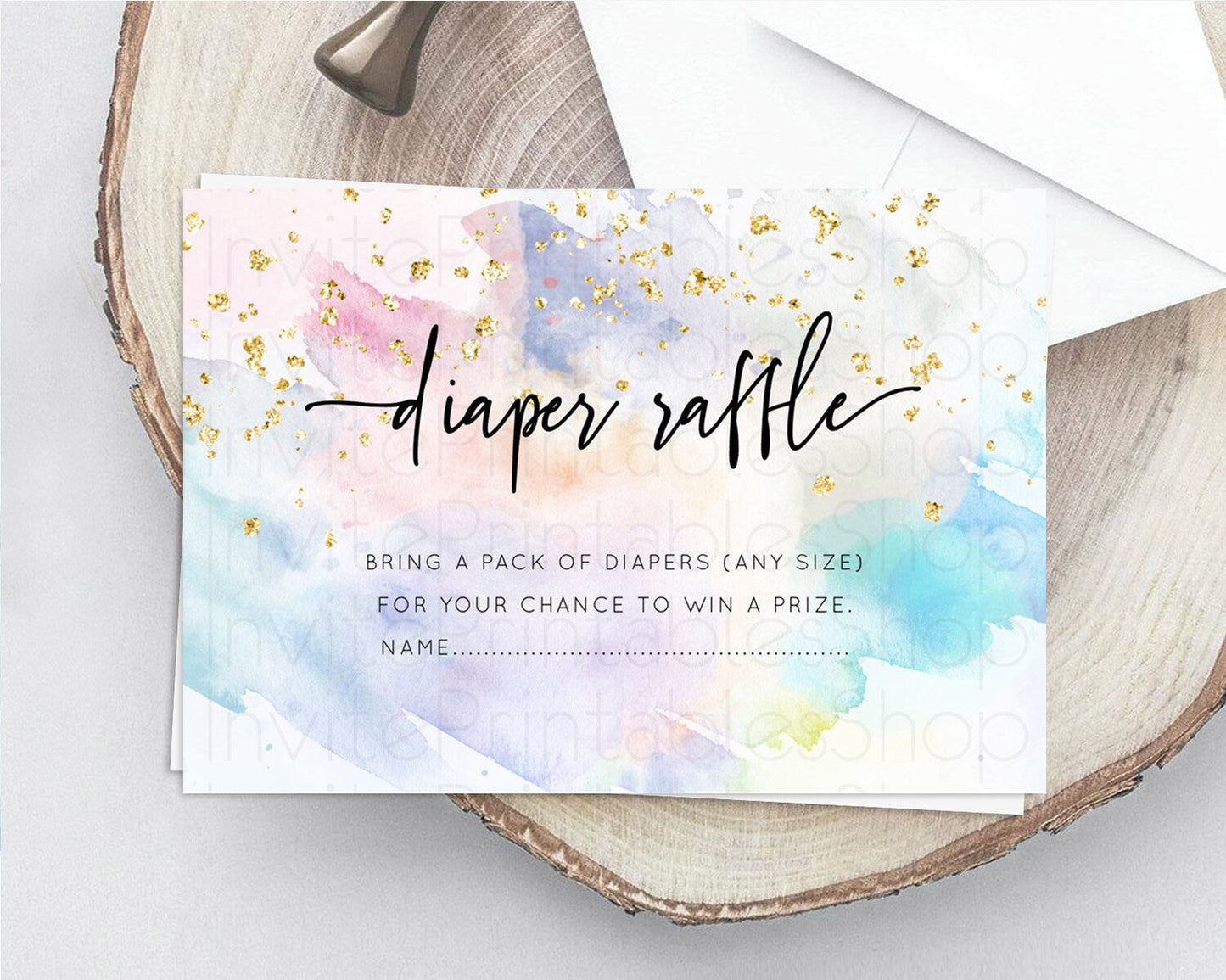 Pastel Diaper Raffle Card Pastel Rainbow Diaper Raffle Insert Colorful Ombre Watercolor Diaper Ticket Confetti Glitter Raffle Game D10424