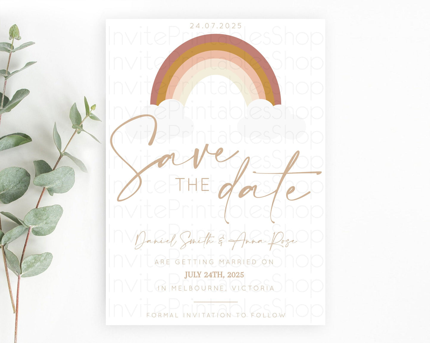 Pastel Rainbow Save The Date Template Boho Colorful Rainbow Party Rainbow Baby Theme For 1st Birthday Baptism Baby Shower Wedding D10122