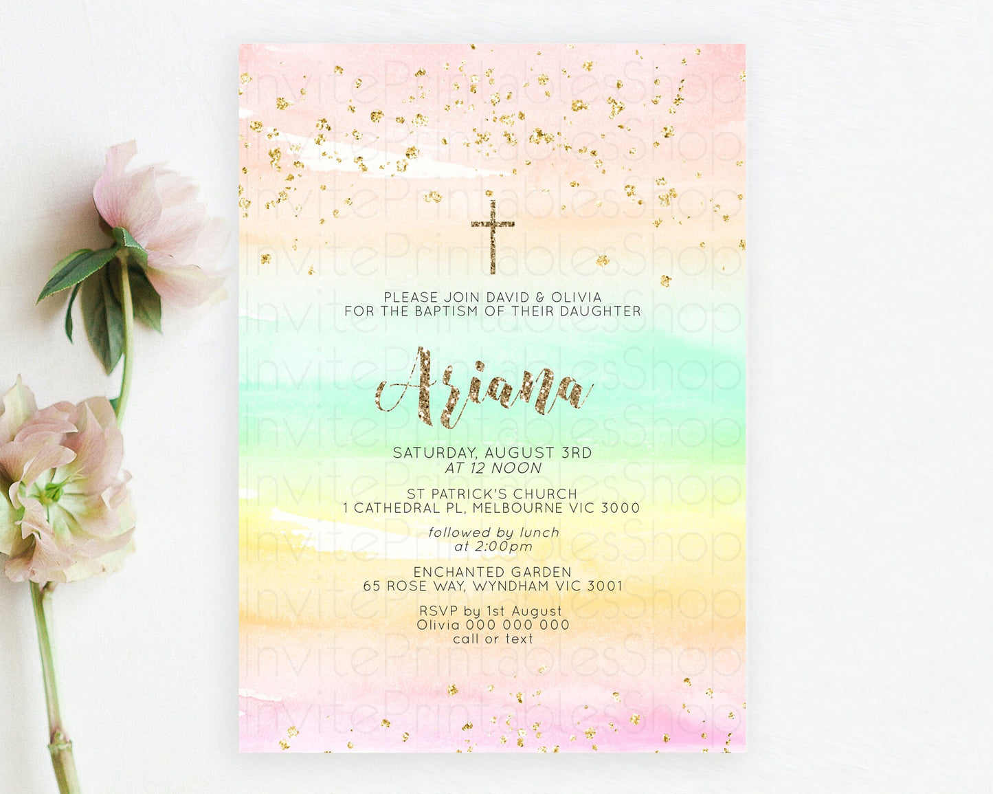 Editable Pastel Baptism Invitation Pastel Colors Watercolor Baptism 1st Birt