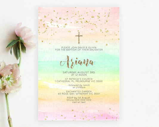 Editable Pastel Baptism Invitation Pastel Colors Watercolor Baptism 1st Birt