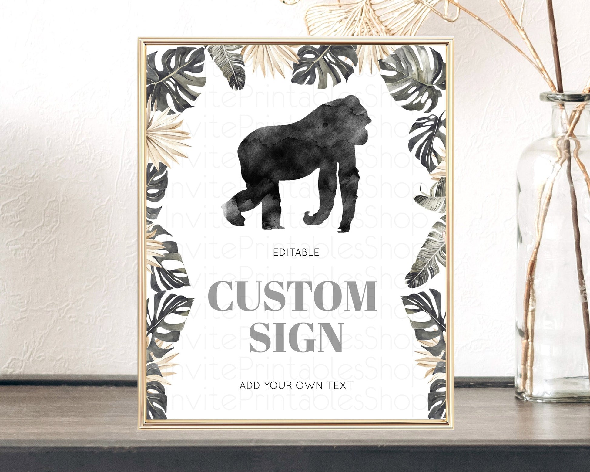 Editable Gorilla Table Sign Decor Gorilla Party Sign Template Safari Adventu