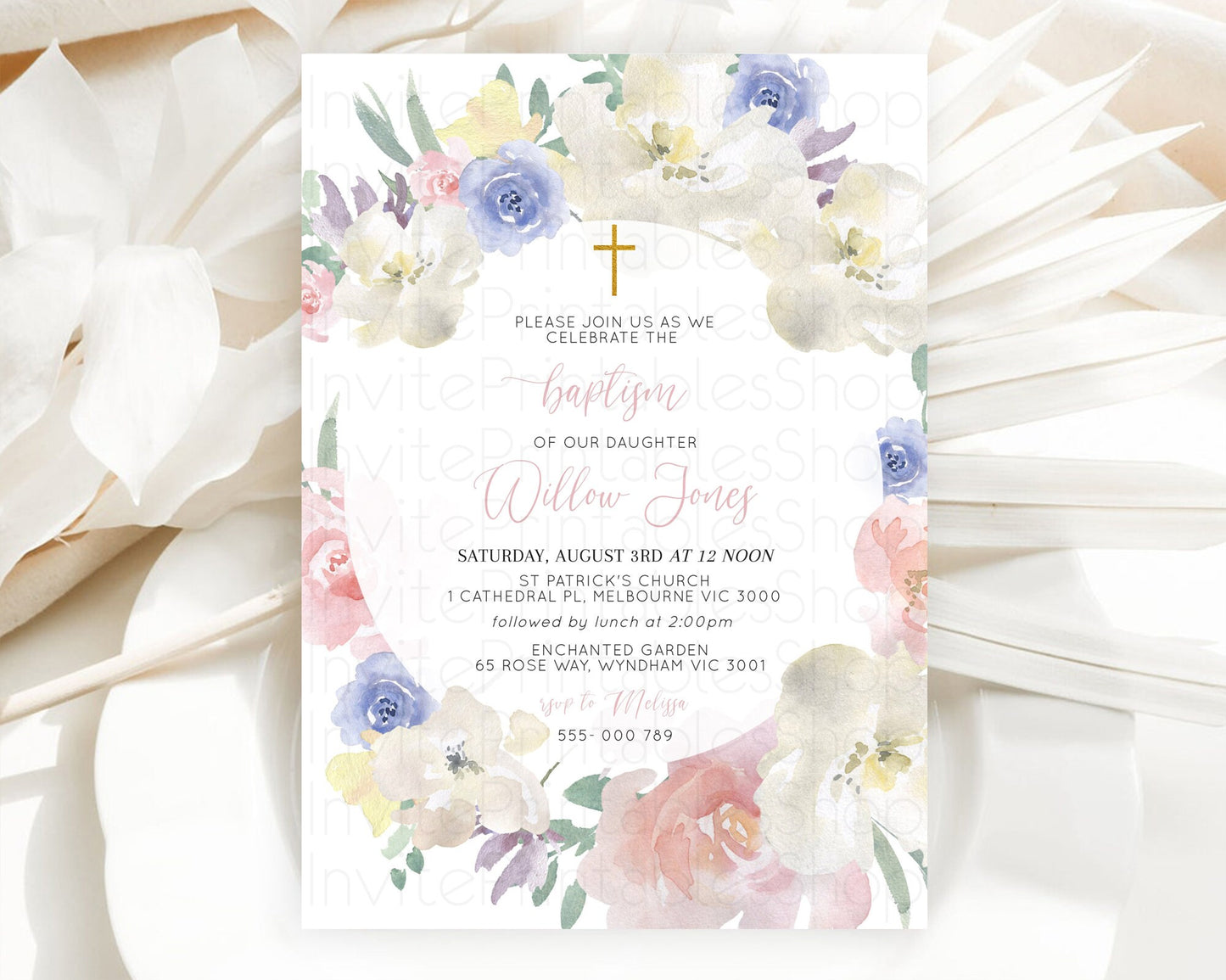 Editable Secret Garden Baptism Invitation Wildflower Baptism Birthday Invite