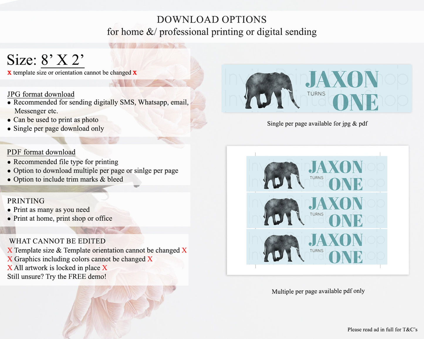 Elephant Water Label Template Elephant Safari Adventure Party Decor Dried Palm Fern Zoo Birthday Baptism Baby Shower Bridal Shower D10802