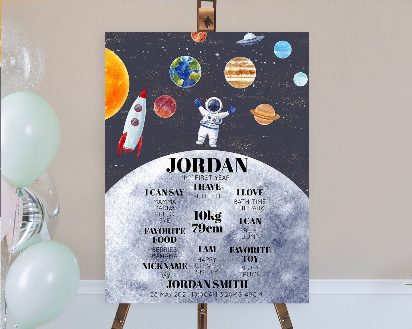 Editable Space First Birthday Milestone Poster Space Milestone Board First T