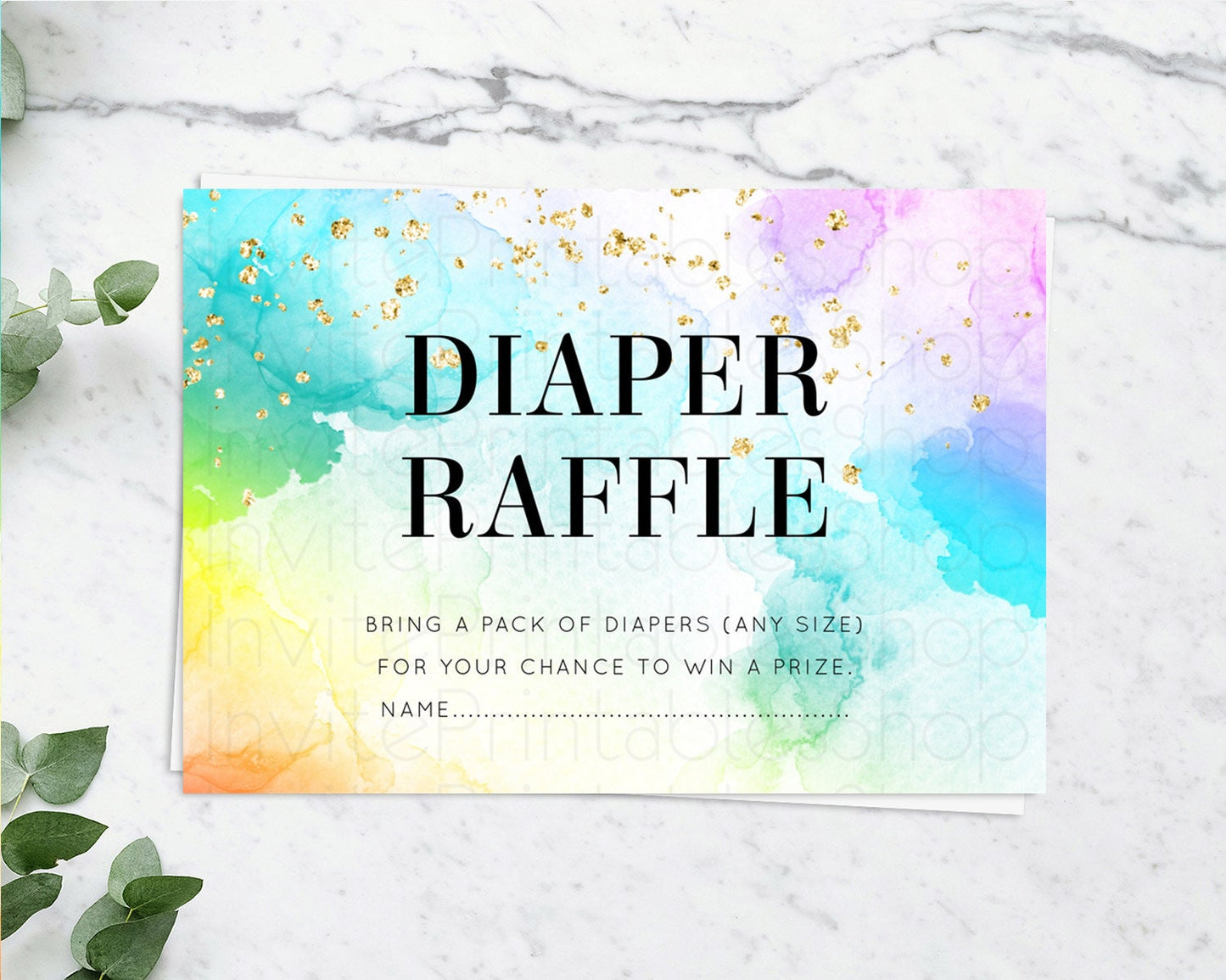 Pastel Diaper Raffle Card Pastel Rainbow Diaper Raffle Insert Colorful Ombre Watercolor Diaper Ticket Confetti Glitter Raffle Game D10961