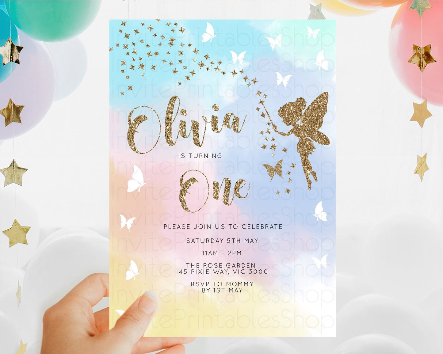 Fairy Birthday Invitation Fairy Invites Fairy Tea Party Fairy Garden Birthday Secret Garden Enchanted Garden Pastel Floral Butterfly D10894