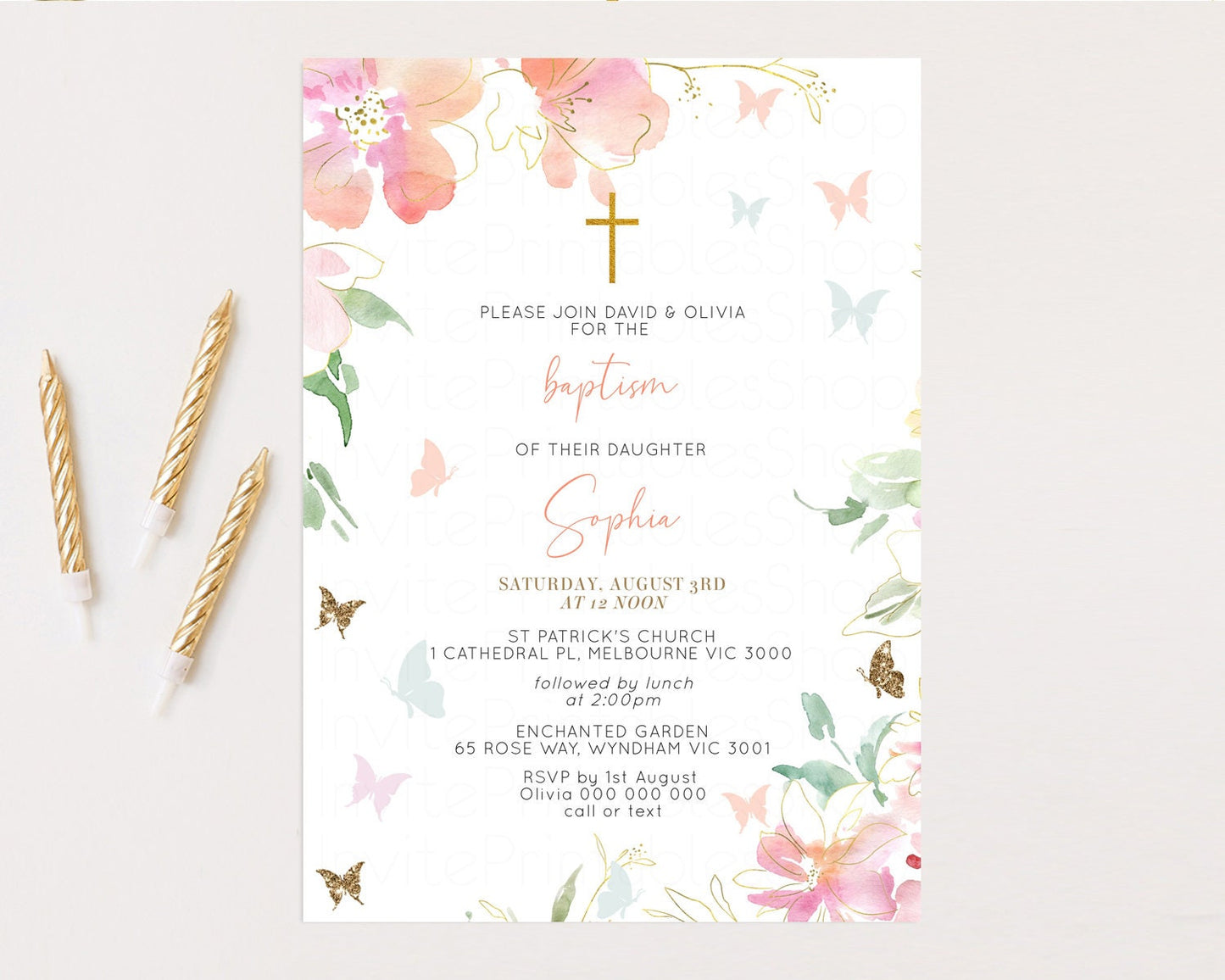 Secret Garden Baptism Invitation Floral Garden Christening Invite Enchanted Forest Invite Whimsical Floral Invite Botanical Pastel Pink 91