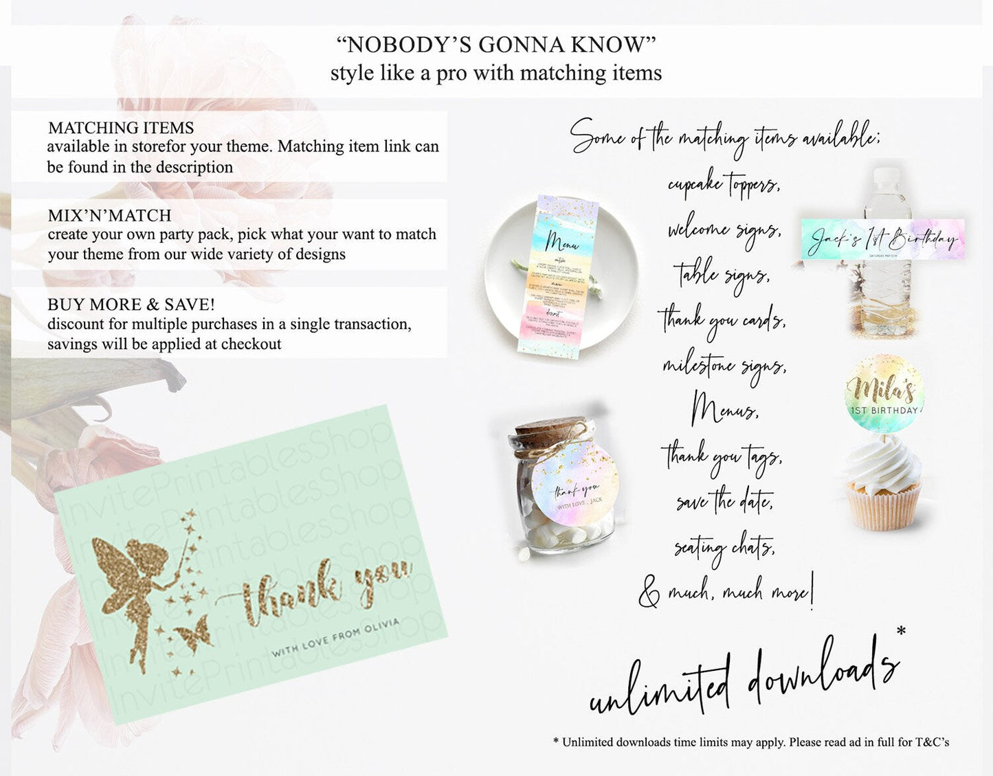 Fairy Thank You Fairy Thank You Card Enchanted Garden Pastel Butterfly Birthday Thank You Floral Secret Garden Teacher Thank You D10908