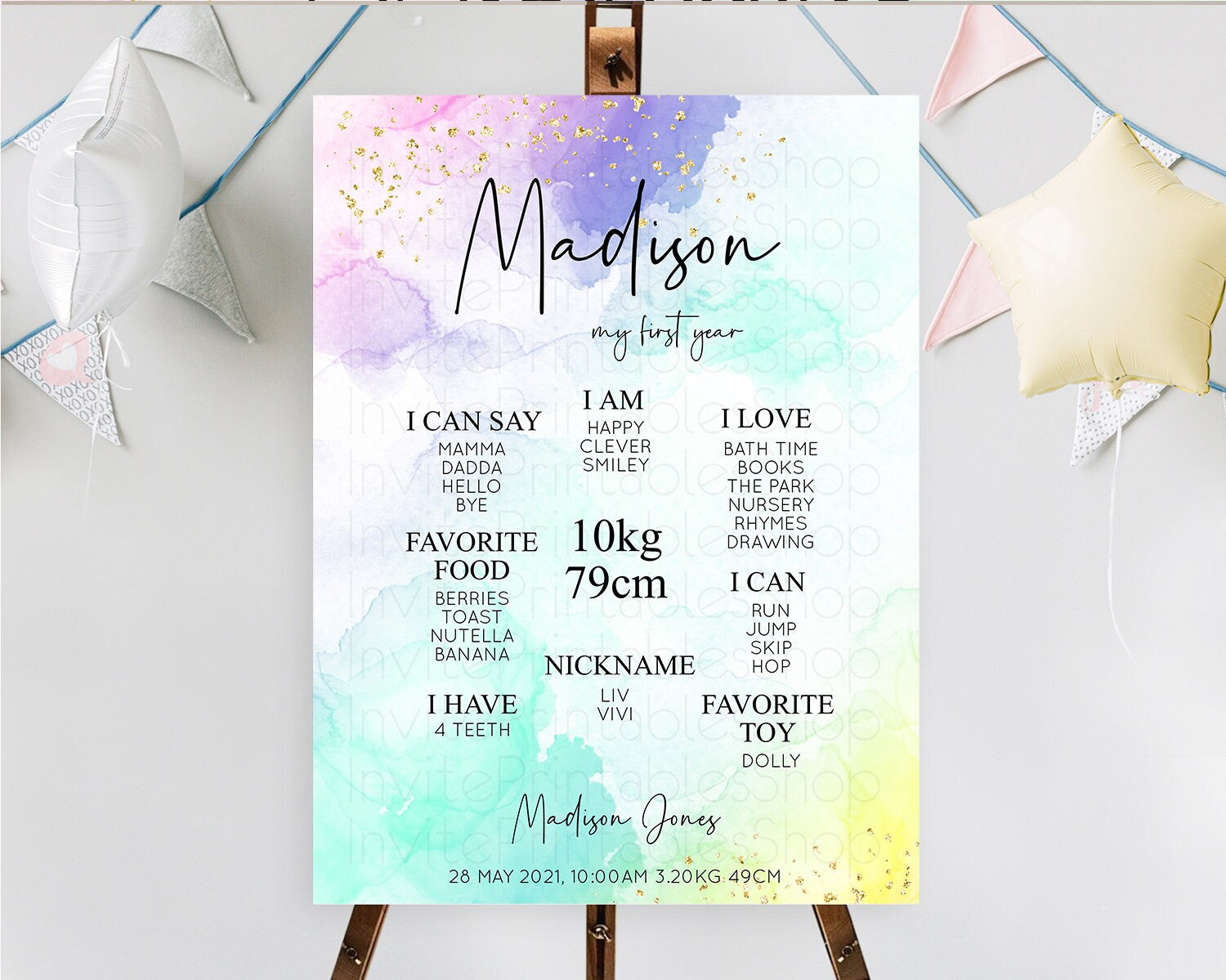 Editable Pastel First Birthday Milestone Board Pastel Rainbow Milestone Post