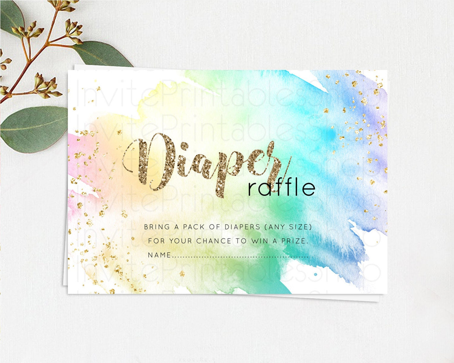 Pastel Diaper Raffle Card Pastel Rainbow Diaper Raffle Insert Colorful Ombre Watercolor Diaper Ticket Confetti Glitter Raffle Game D10256