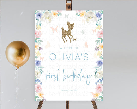 Editable Fawn Welcome Sign Deer Welcome Board Floral Deer Welcome Poster Enc