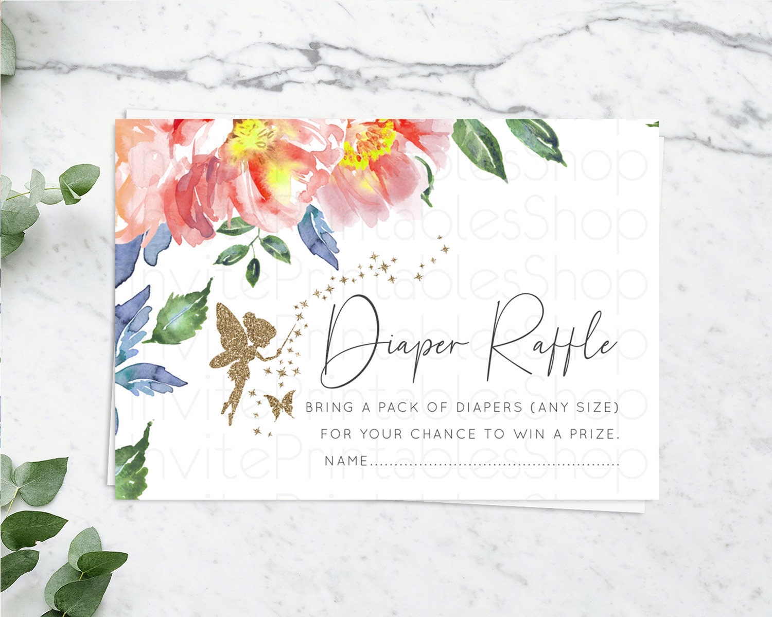 Editable Fairy Diaper Raffle Card Fairy Diaper Insert Enchanted Garden Fairy