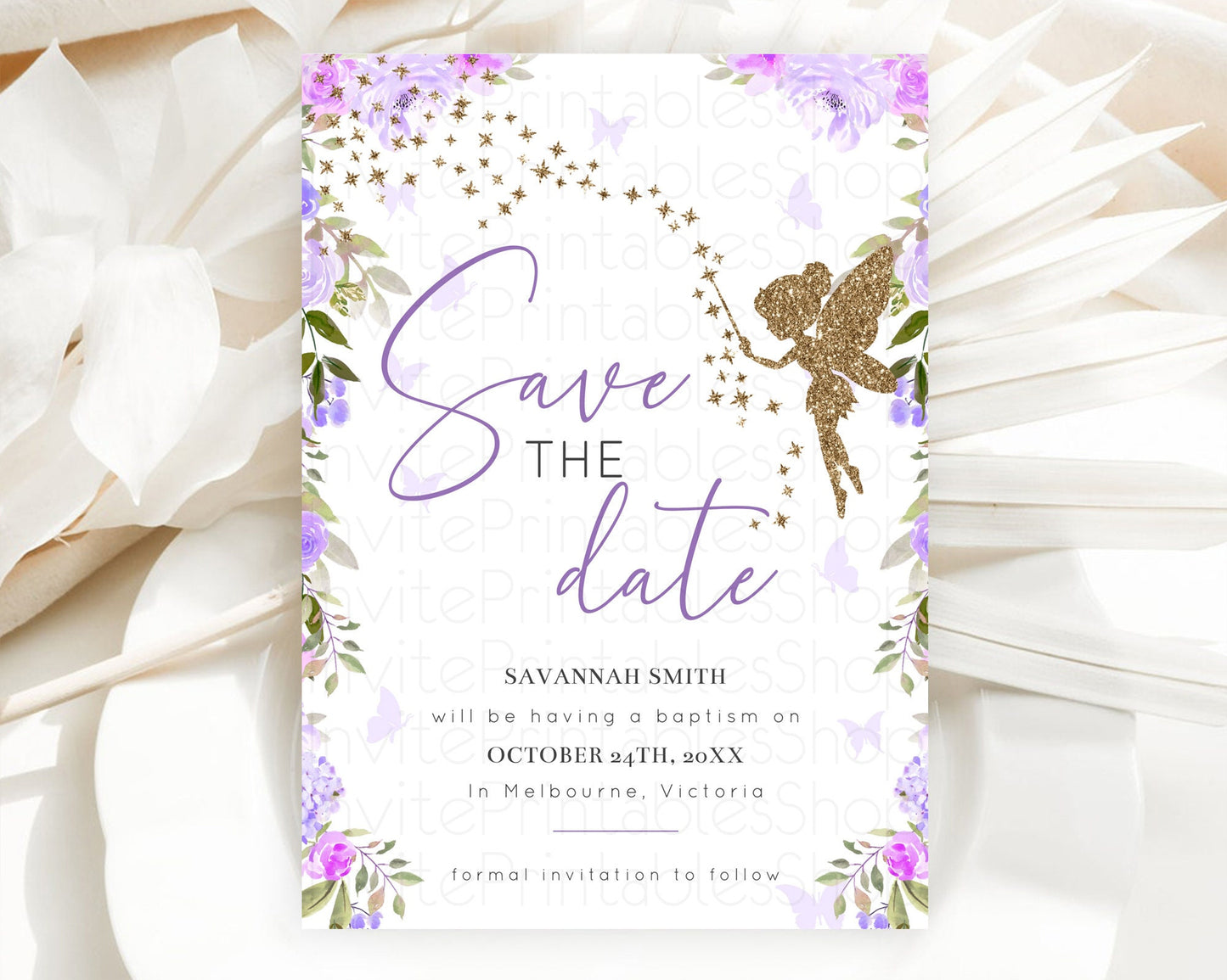 Fairy Save The Date Template Enchanted Garden Pastel Floral Butterfly Party Secret Garden Birthday Baptism Baby Shower Bridal Shower D10910