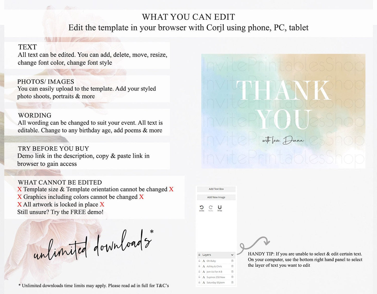 Pastel Thank You Rainbow Thank You Card Colorful Pastel Birthday Thank You Card Confetti Watercolor Pastel Teacher Thank You Cards D10370