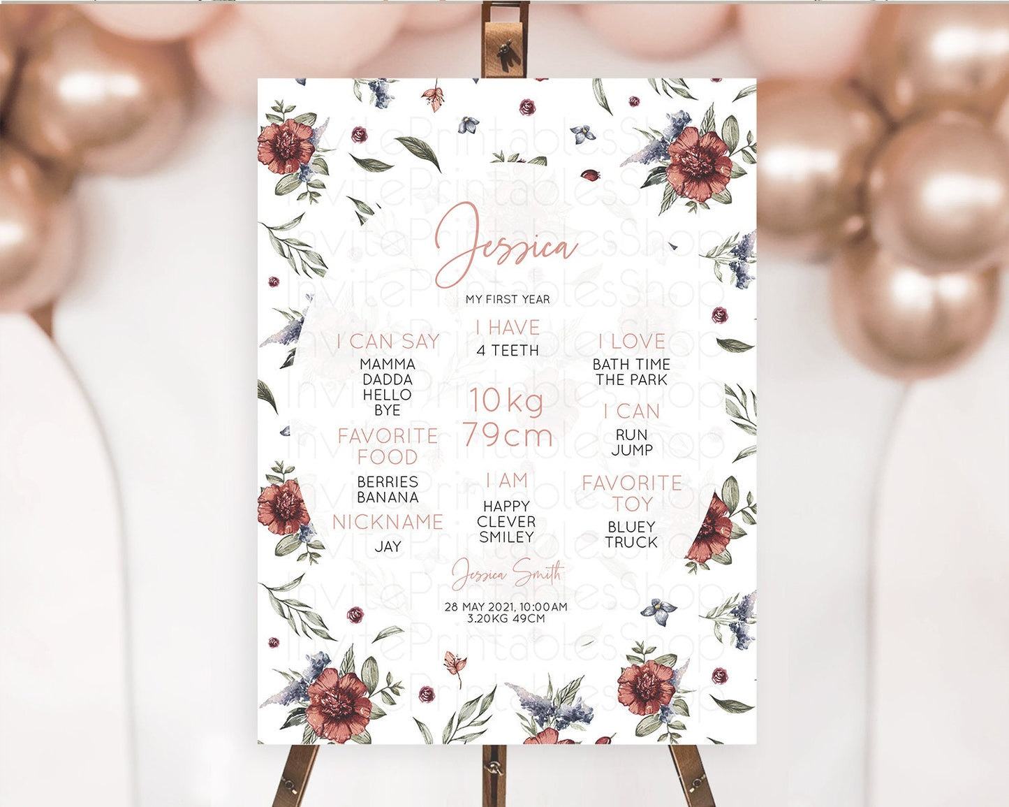 Secret Garden Milestone Board Wildflower First Birthday Milestone Poster Pastel Flowers Milestone Boho Wildflower 1st Birthday Sign D10503