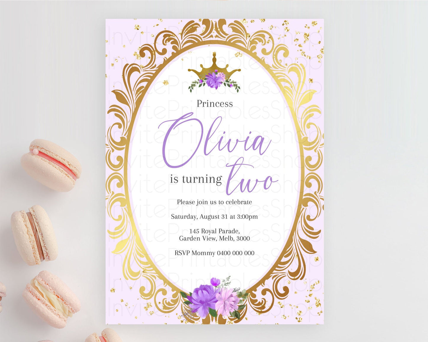 Princess Birthday Invitation Castle Invitation Royal Birthday Fairy Tale Enchanted Mirror Pastel Floral Garden 1st First Birthday D10749