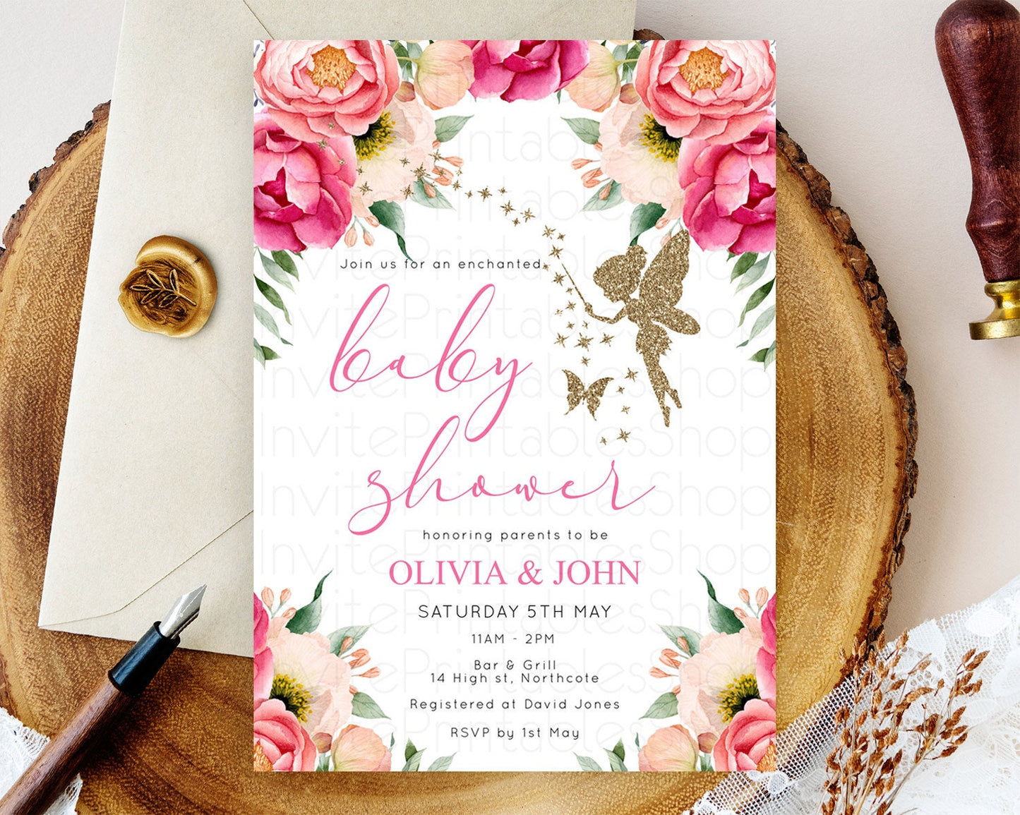 Fairy Baby Shower Invitation Pastel Fairy Invites Fairy Tea Party Fairy Garden Theme Secret Garden Enchanted Garden Floral Butterfly D10883