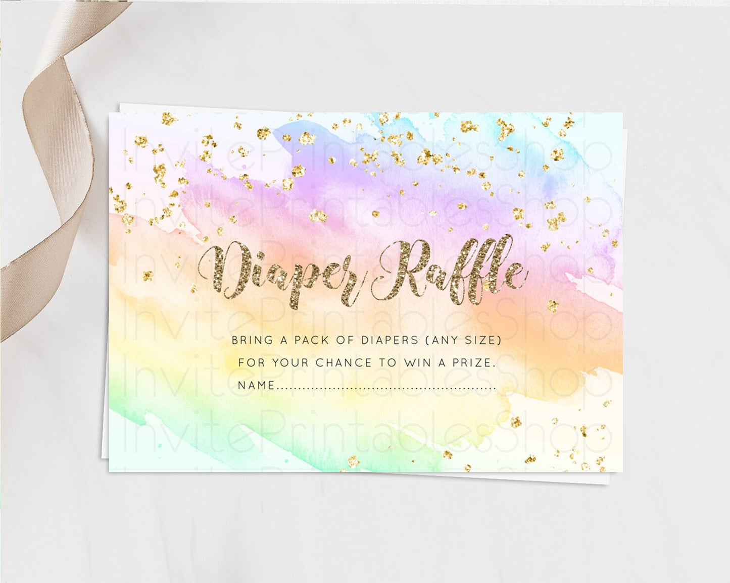 Pastel Diaper Raffle Card Pastel Rainbow Diaper Raffle Insert Colorful Ombre Watercolor Diaper Ticket Confetti Glitter Raffle Game D10643