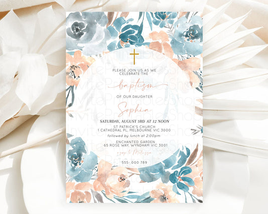 Editable Secret Garden Baptism Invitation Wildflower Baptism Birthday Invite