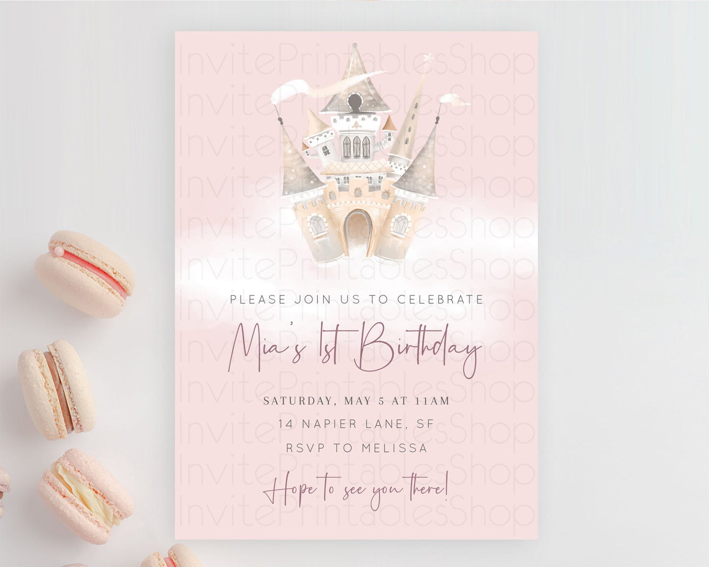 Princess Birthday Invitation Princess Invitation Pastel Invitation Royal Birthday Rainbow Color Enchanted Castle 1st First Birthday D10252
