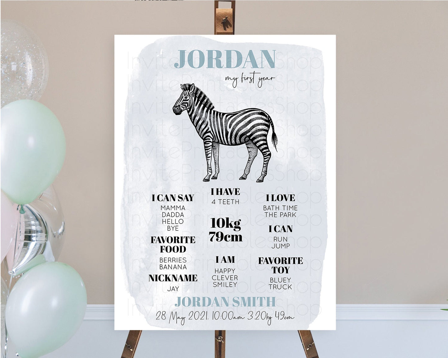 Editable Zebra First Birthday Milestone Board Zebra Milestone Poster Zebra D