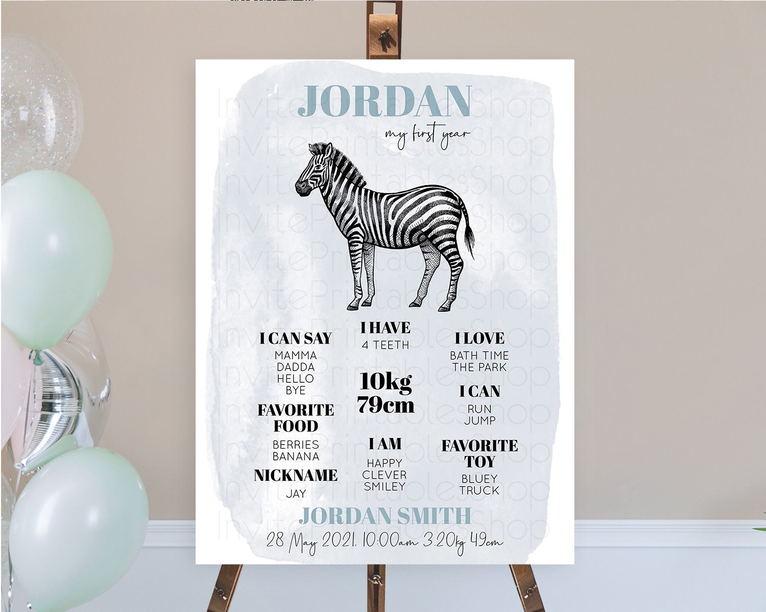 Editable Zebra First Birthday Milestone Board Zebra Milestone Poster Zebra D