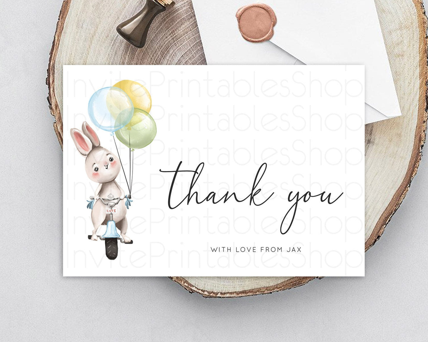 Bunny Thank You Bunny Balloon Thank You Card Colorful Pastel Confetti Birthday Thank You Card Sprinkles Bunny Teacher Thank You Card D10783