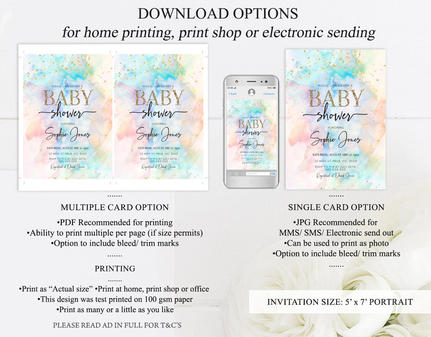 Rainbow Baby Shower Invitation Pastel Baby Sower Invitation Colorful Splash Invite Sprinkle Confetti Watercolor Ombre Baby Shower 276v3