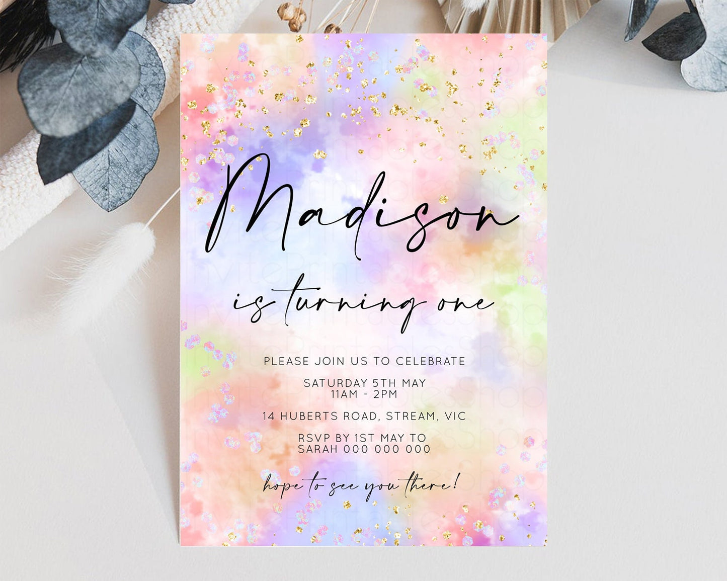 Rainbow Birthday Invitation Pastel Birthday Invitation Ombre Rainbow Invite Colorful Watercolor Invite Glitter Cloud Invite 1st 2nd 3rd K589