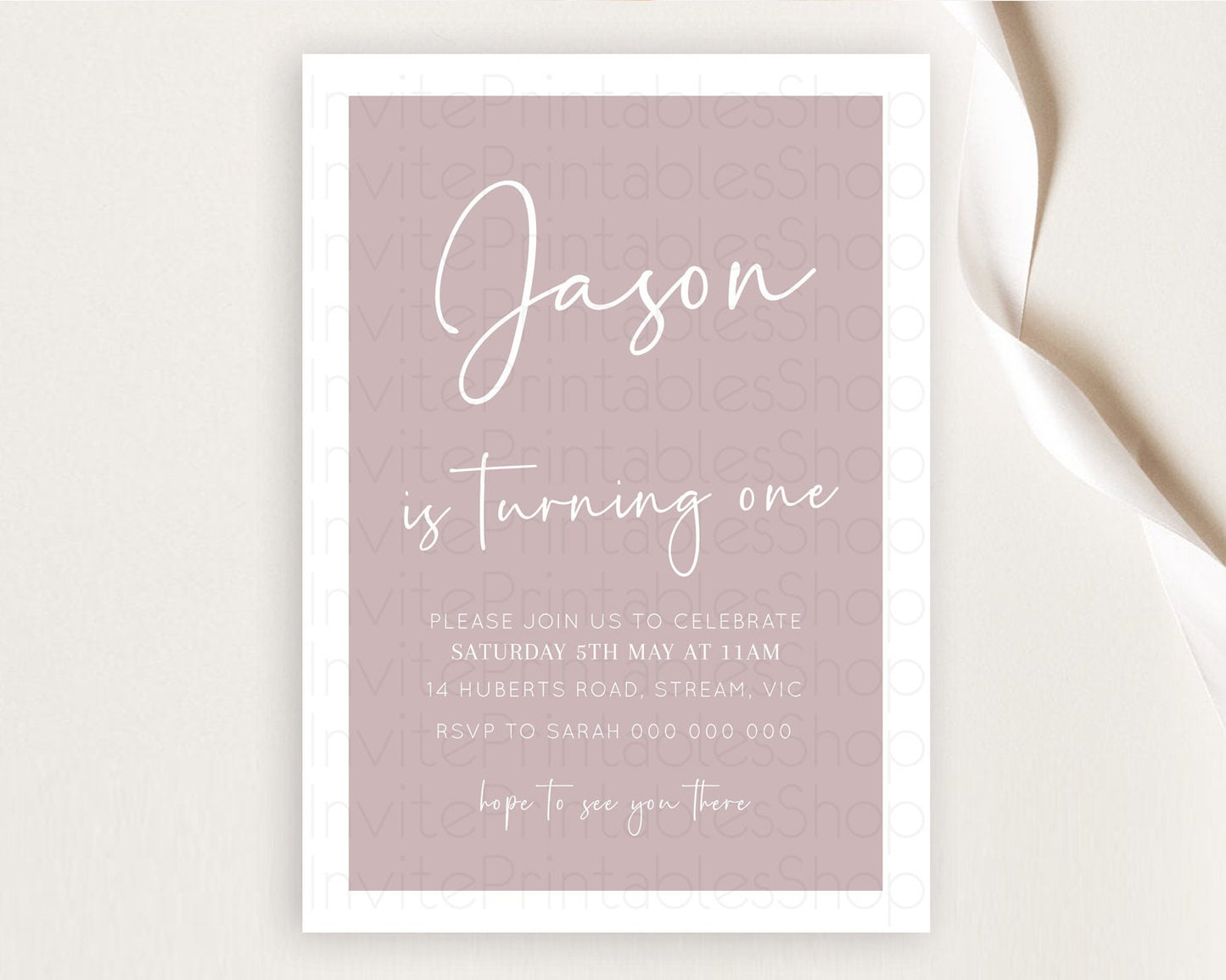 Pink Birthday Invitation Plain Pink Invitation Minimalist Invitation Pastel Pink Invitation Modern Invitation 2nd 1st First Birthday D10936