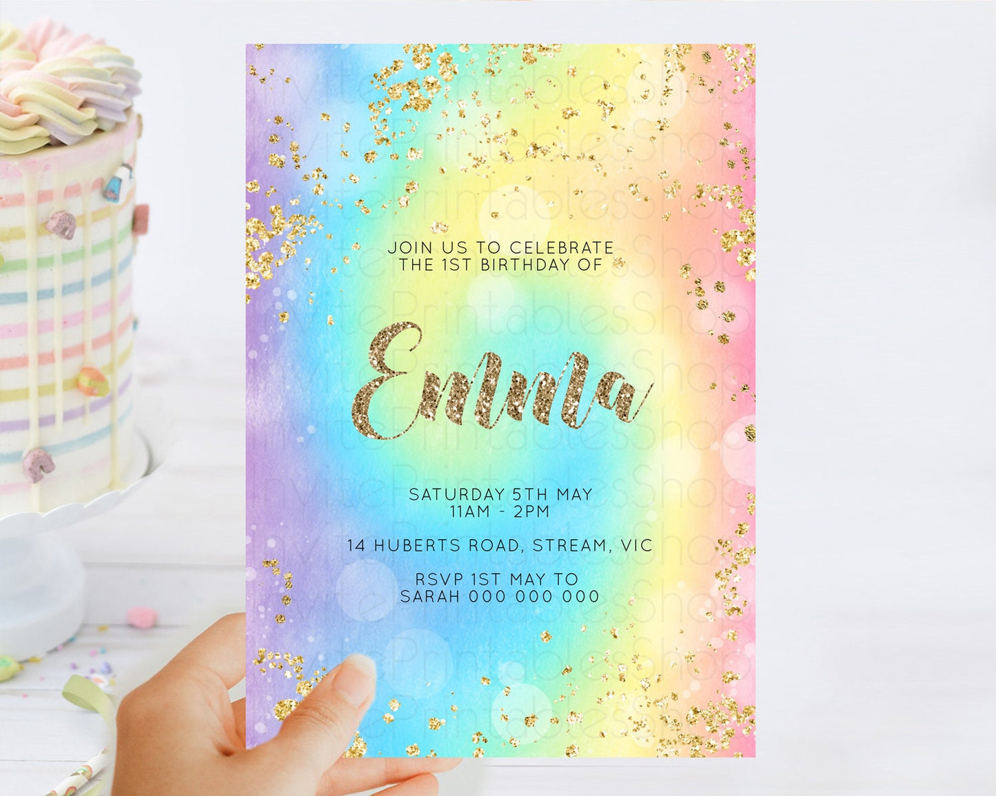 Tie Dye Invitation Rainbow Birthday Invitation Pastel Invitation Colorful Invitation Pastel Rainbow Party 3rd 2nd 1st First Birthday D10568