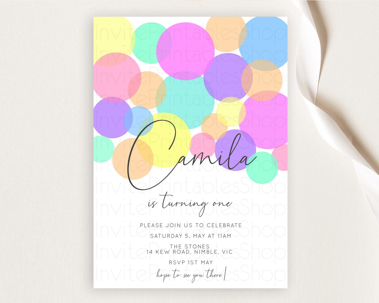 Pastel Birthday Invitation Pastel Confetti Birthday Invitation Bubbles Invitation Colorful Rainbow Confetti 2nd 1st First Birthday D10888