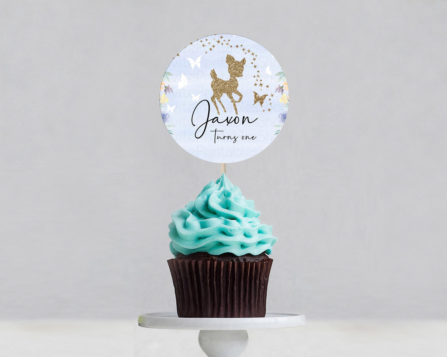 Fawn Cupcake Toppers Deer Cupcake Toppers Enchanted Forest Party Butterfly Pastel Flowers Woofland Cupcake Toppers First Birthday D10879