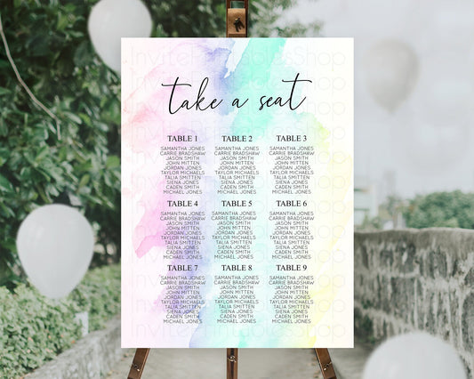 Editable Rainbow Seating Chart Pastel Seating Chart Colorful Pastel Watercol