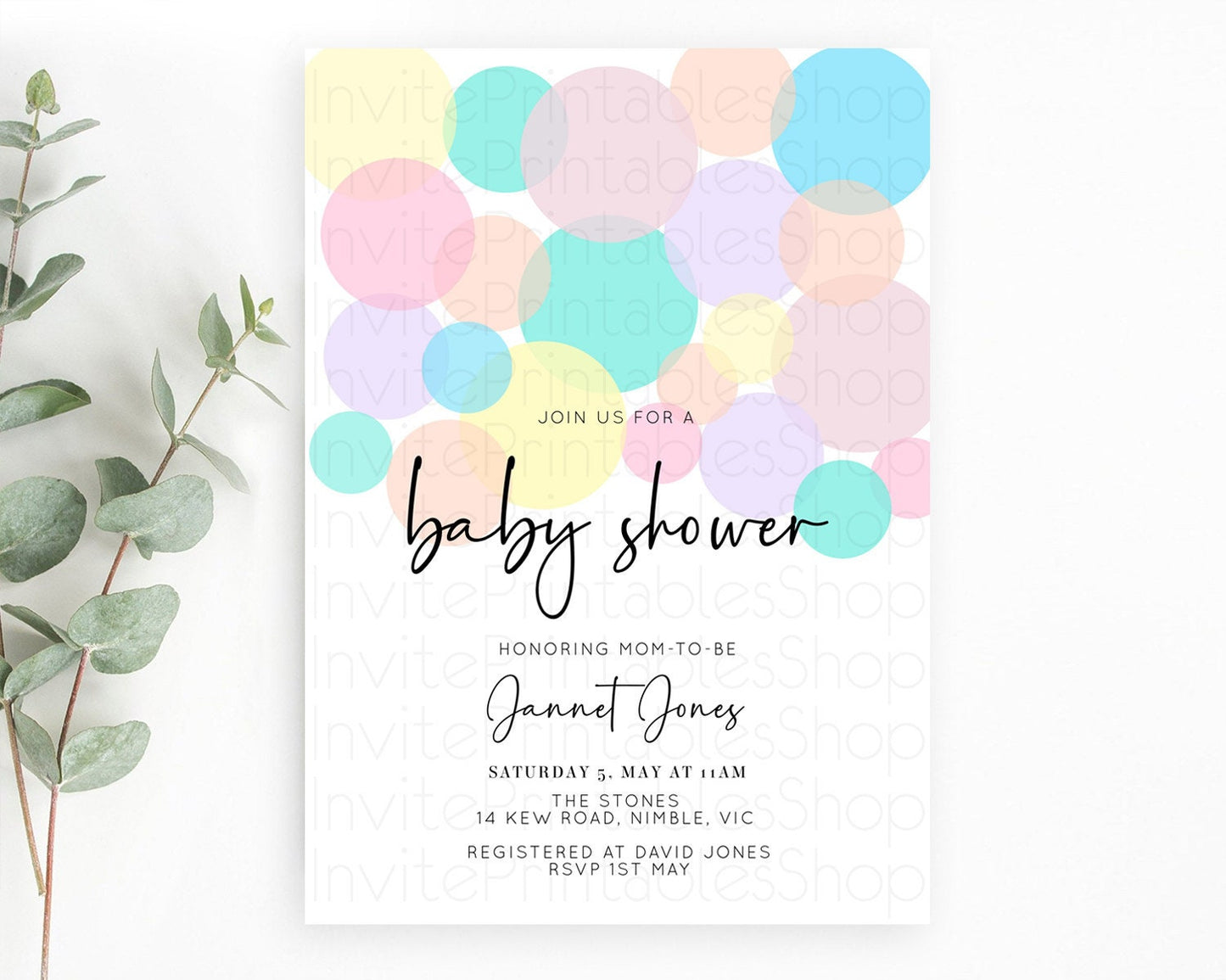 Pastel Rainbow Baby Shower Invitation Pastel Confetti Invitation Sprinkles Bubbles Invitation Colorful Rainbow Confetti Theme D10223