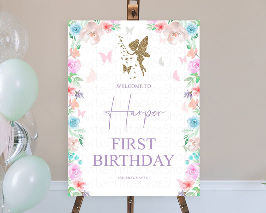 Fairy Welcome Sign Fairy Welcome Board Enchanted Garden Pastel Floral Butterfly Décor Secret Garden First Birthday Welcome Sign D10126